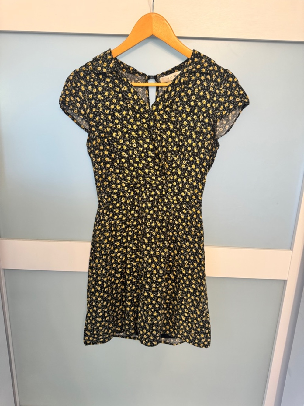 Black Floral Mini Dress with Yellow Daisy Print